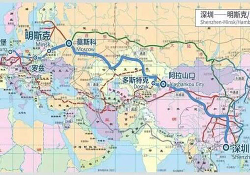 深圳-明斯克/汉堡铁运线路图
